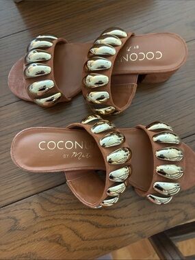 Coconuts by Matisse Brown Slip-On Mules with Gold Chain Accents